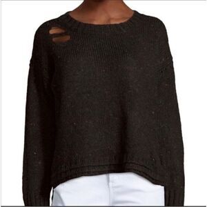 WILDFOX After PARTY GREY/black intentionally distressed small sweater high lo he